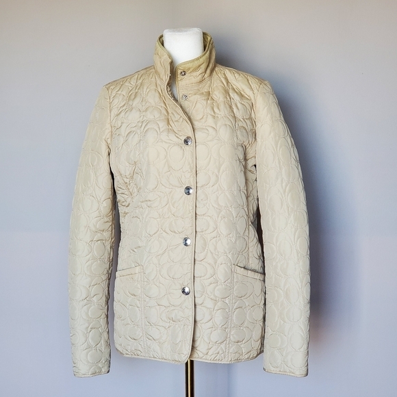 Coach Beige Cream Monogram Quilted Signature Coat Jacket Womens Size XS - Picture 3 of 14